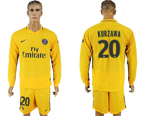 Paris Saint-Germain #20 Kurzawa Away Long Sleeves Soccer Club Jersey